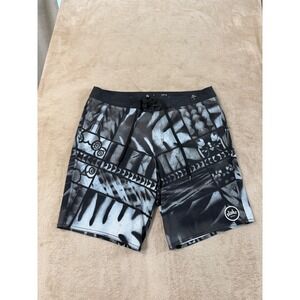 RVCA Aloha Board Shorts Mens Size 36 Black White Abstract Print Mid Length EUC
